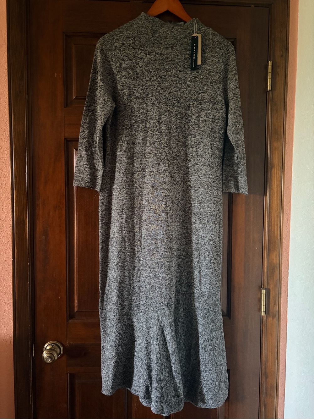 Chico’s Black Label NWT Charcoal Grey Soft Sweater Maxi Dress Ruffles High Neck